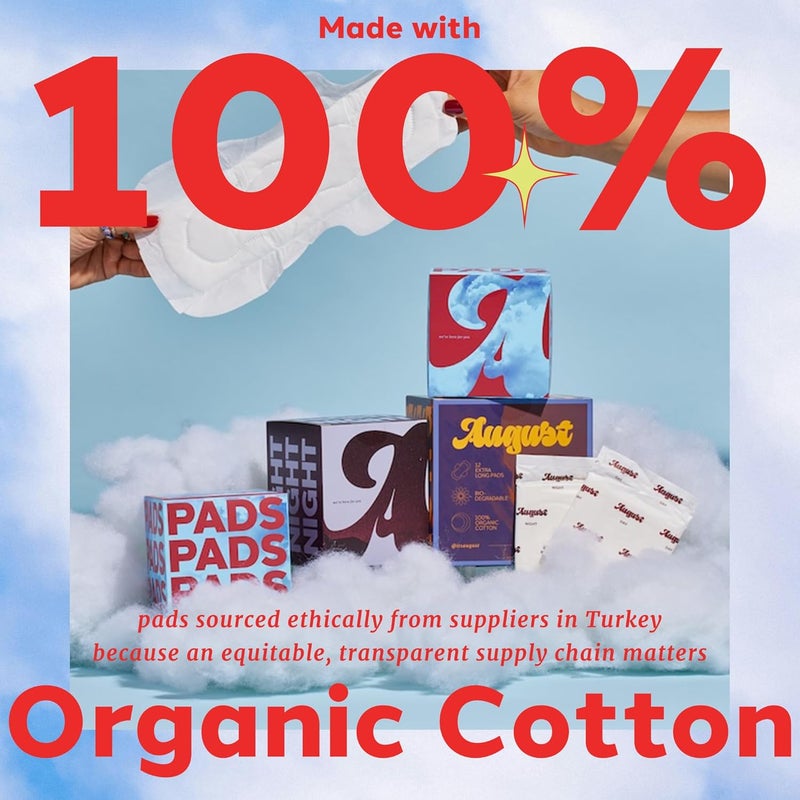 August Menstrual Organic Cover Pads for Women, Super Absorbency, 16 Organic Cotton Super Pads, Compostable Wrappers, Fragrance Free, Sanitary Napkins with Wings - Image 2